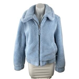Gap Blue Sherpa Fleece Wide Collar Full Zip Long Sleeve Bomber Coat Jacket Sz S